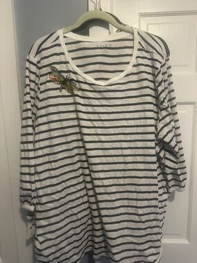 LOFT Striped Long Sleeve Top with Colorful Dragonfly Patch 20/22W